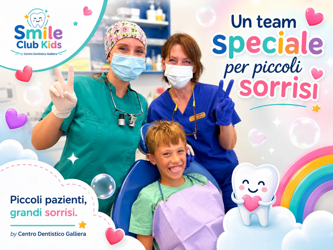 Un team speciale per piccoli sorrisi - lo staff Smile Club Kids con un piccolo paziente
